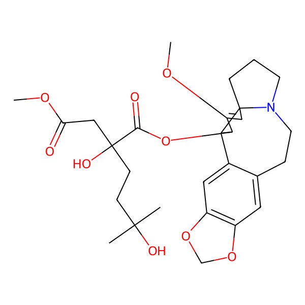 2D Structure of 1-O-[(2S,6R)-4-methoxy-16,18-dioxa-10-azapentacyclo[11.7.0.02,6.06,10.015,19]icosa-1(20),4,13,15(19)-tetraen-3-yl] 4-O-methyl (2R)-2-hydroxy-2-(3-hydroxy-3-methylbutyl)butanedioate
