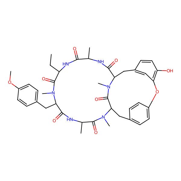 2D Structure of (1S,4R,7S,10S,13S,16S)-7-ethyl-24-hydroxy-10-[(4-methoxyphenyl)methyl]-4,9,13,15,29-pentamethyl-22-oxa-3,6,9,12,15,29-hexazatetracyclo[14.12.2.218,21.123,27]tritriaconta-18,20,23,25,27(31),32-hexaene-2,5,8,11,14,30-hexone
