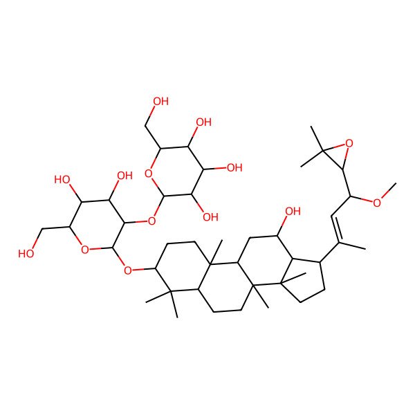 2D Structure of (2S,3R,4S,5S,6R)-2-[(2R,3R,4S,5S,6R)-2-[[(3S,5R,8R,9R,10R,12R,13R,14R,17S)-17-[(E,4S)-4-[(2S)-3,3-dimethyloxiran-2-yl]-4-methoxybut-2-en-2-yl]-12-hydroxy-4,4,8,10,14-pentamethyl-2,3,5,6,7,9,11,12,13,15,16,17-dodecahydro-1H-cyclopenta[a]phenanthren-3-yl]oxy]-4,5-dihydroxy-6-(hydroxymethyl)oxan-3-yl]oxy-6-(hydroxymethyl)oxane-3,4,5-triol