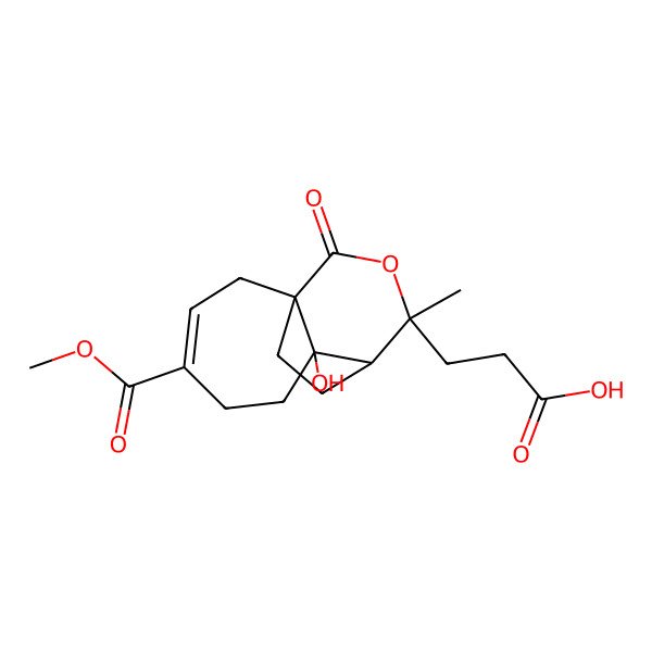 2D Structure of 3-[(1R,7S,8R,9R)-7-hydroxy-4-methoxycarbonyl-9-methyl-11-oxo-10-oxatricyclo[6.3.2.01,7]tridec-3-en-9-yl]propanoic acid