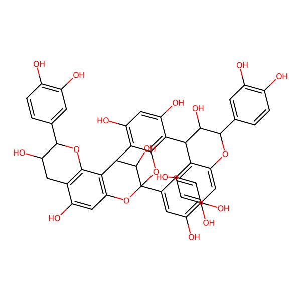 2D Structure of (2R,15R)-2alpha,8-Bis(3,4-dihydroxyphenyl)-3,4-dihydro-10-[(2R)-2alpha-(3,4-dihydroxyphenyl)-3alpha,5,7-trihydroxy-3,4-dihydro-2H-1-benzopyran-4beta-yl]-8beta,14beta-methano-2H,14H-1-benzopyrano[7,8-d][1,3]benzodioxocin-3alpha,5,11,13,15-pentol