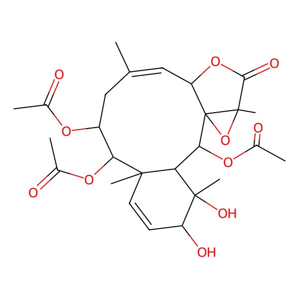 2D Structure of [(1S,2R,3S,4S,5R,8S,9R,10R,12Z,14S,17R)-2,9-diacetyloxy-4,5-dihydroxy-4,8,12,17-tetramethyl-16-oxo-15,18-dioxatetracyclo[12.4.0.01,17.03,8]octadeca-6,12-dien-10-yl] acetate