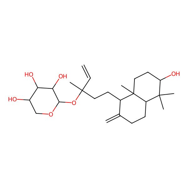 2D Structure of (2S,3R,4S,5R)-2-[(3S)-5-[(1R,4aS,6R,8aS)-6-hydroxy-5,5,8a-trimethyl-2-methylidene-3,4,4a,6,7,8-hexahydro-1H-naphthalen-1-yl]-3-methylpent-1-en-3-yl]oxyoxane-3,4,5-triol