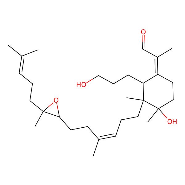 2D Structure of (2Z)-2-[(2R,3S,4S)-4-hydroxy-2-(3-hydroxypropyl)-3,4-dimethyl-3-[(E)-4-methyl-6-[(2R,3S)-3-methyl-3-(4-methylpent-3-enyl)oxiran-2-yl]hex-3-enyl]cyclohexylidene]propanal