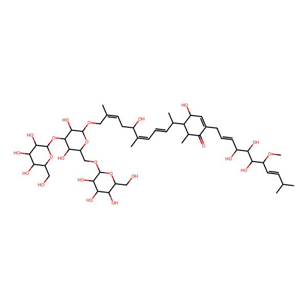 2D Structure of (4R,5R,6R)-5-[(3E,5E,7R,9Z)-11-[(2R,3R,4S,5R,6R)-3,5-dihydroxy-4-[(2R,3R,4S,5S,6R)-3,4,5-trihydroxy-6-(hydroxymethyl)oxan-2-yl]oxy-6-[[(2R,3R,4S,5S,6R)-3,4,5-trihydroxy-6-(hydroxymethyl)oxan-2-yl]oxymethyl]oxan-2-yl]oxy-7-hydroxy-6,10-dimethylundeca-3,5,9-trien-2-yl]-4-hydroxy-6-methyl-2-[(2E,4R,5R,6S,7R,8E)-4,5,6-trihydroxy-7-methoxy-10-methylundeca-2,8-dienyl]cyclohex-2-en-1-one