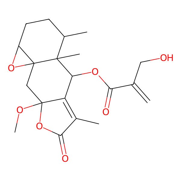 2D Structure of (3-Methoxy-6,9,10-trimethyl-5-oxo-4,14-dioxatetracyclo[7.5.0.01,13.03,7]tetradec-6-en-8-yl) 2-(hydroxymethyl)prop-2-enoate