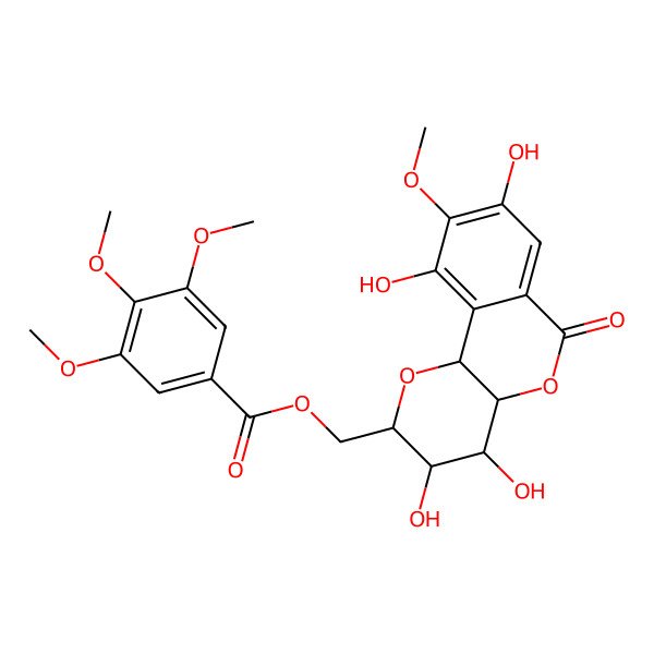 2D Structure of [(2S,3R,4R,4aS,10bR)-3,4,8,10-tetrahydroxy-9-methoxy-6-oxo-3,4,4a,10b-tetrahydro-2H-pyrano[3,2-c]isochromen-2-yl]methyl 3,4,5-trimethoxybenzoate