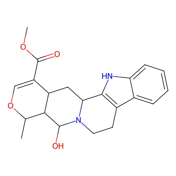 2D Structure of methyl (1R,14S,15R,16R,20S)-14-hydroxy-16-methyl-17-oxa-3,13-diazapentacyclo[11.8.0.02,10.04,9.015,20]henicosa-2(10),4,6,8,18-pentaene-19-carboxylate