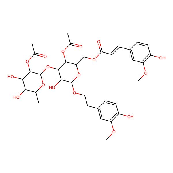 2D Structure of [(2R,3R,4R,5R,6R)-3-acetyloxy-4-[(2S,3R,4R,5R,6S)-3-acetyloxy-4,5-dihydroxy-6-methyloxan-2-yl]oxy-5-hydroxy-6-[2-(4-hydroxy-3-methoxyphenyl)ethoxy]oxan-2-yl]methyl (E)-3-(4-hydroxy-3-methoxyphenyl)prop-2-enoate