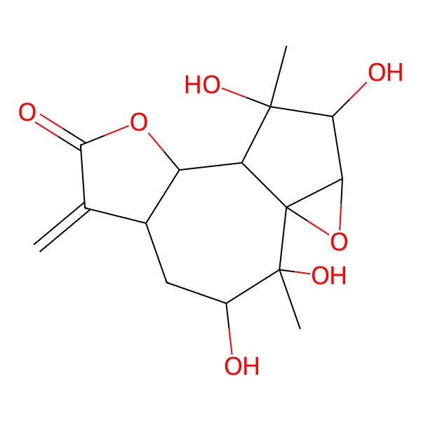 2D Structure of (1S,2R,3R,5S,9S,10S,11S,12S,13R)-2,3,11,12-tetrahydroxy-2,11-dimethyl-6-methylidene-8,14-dioxatetracyclo[8.4.0.01,13.05,9]tetradecan-7-one