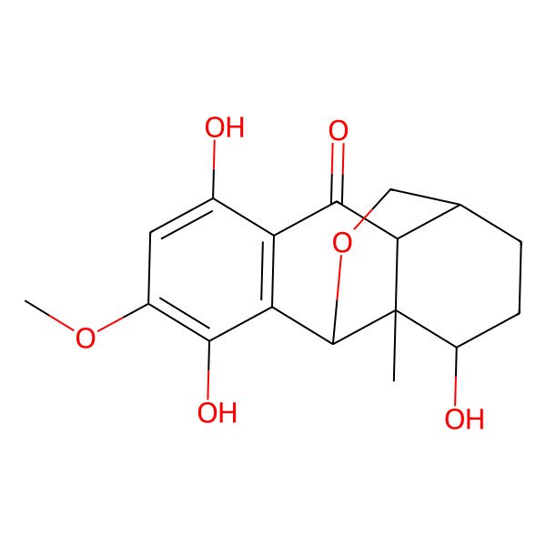 2D Structure of (1R,2R,10S,13R,16S)-5,8,16-trihydroxy-7-methoxy-1-methyl-11-oxatetracyclo[8.6.0.02,13.04,9]hexadeca-4(9),5,7-trien-3-one