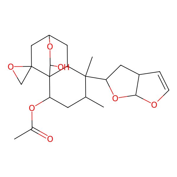 2D Structure of [(1S,2S,4R,5S,6R,8S,10S,11R)-5-[(3aS,5S,6aS)-3a,4,5,6a-tetrahydrofuro[2,3-b]furan-5-yl]-10-hydroxy-4,5-dimethylspiro[9-oxatricyclo[6.2.2.01,6]dodecane-11,2'-oxirane]-2-yl] acetate