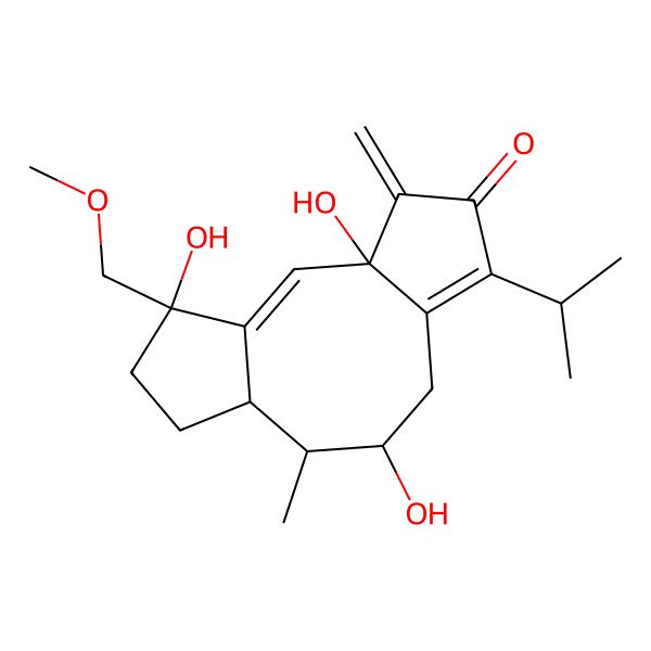 2D Structure of 3,9,14-Trihydroxy-14-(methoxymethyl)-10-methyl-4-methylidene-6-propan-2-yltricyclo[9.3.0.03,7]tetradeca-1,6-dien-5-one