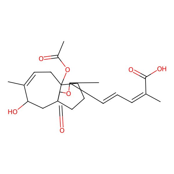 2D Structure of 5-(7-Acetyloxy-3-hydroxy-4,9-dimethyl-11-oxo-10-oxatricyclo[6.3.2.01,7]tridec-4-en-9-yl)-2-methylpenta-2,4-dienoic acid