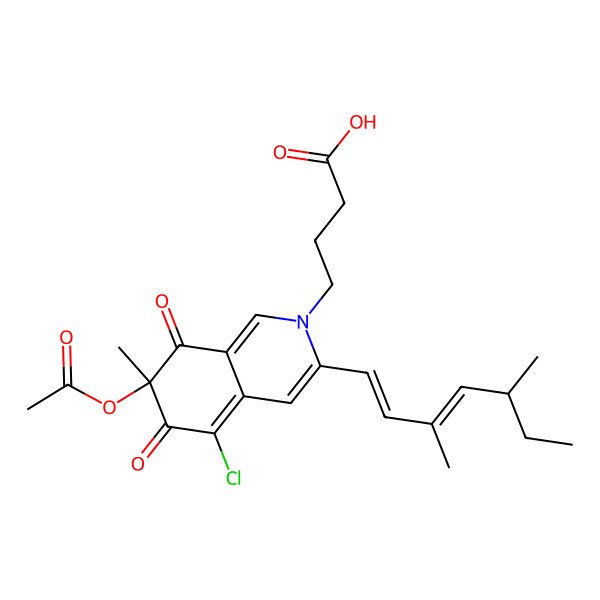 2D Structure of 4-[7-Acetyloxy-5-chloro-3-(3,5-dimethylhepta-1,3-dienyl)-7-methyl-6,8-dioxoisoquinolin-2-yl]butanoic acid