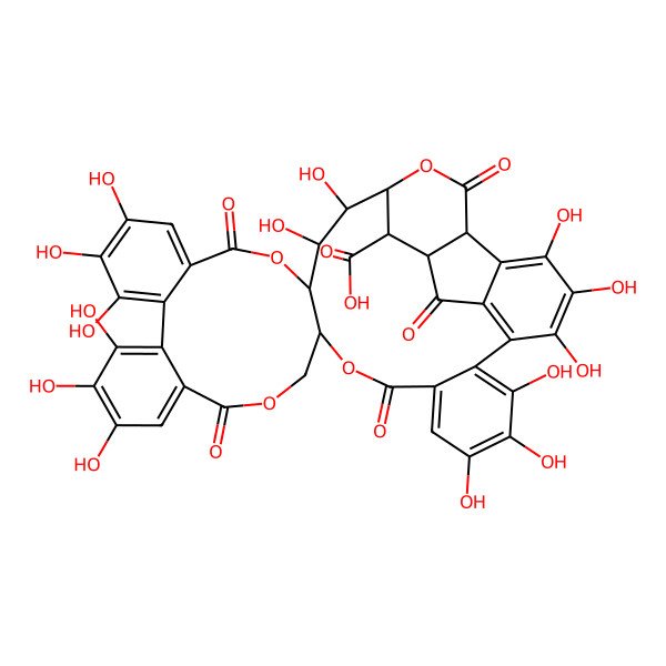 2D Structure of 5,6,7,10,11,12,23,24,25,28,29,30,36,37-Tetradecahydroxy-2,15,20,33,40-pentaoxo-16,19,34,39-tetraoxaoctacyclo[36.3.1.03,8.04,41.09,14.017,35.021,26.027,32]dotetraconta-3(8),4,6,9,11,13,21,23,25,27,29,31-dodecaene-42-carboxylic acid