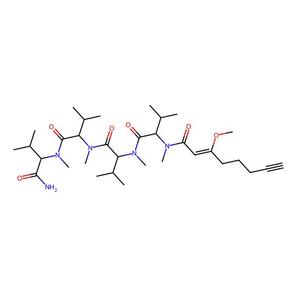 2D Structure of N-[1-[[1-[[1-[(1-amino-3-methyl-1-oxobutan-2-yl)-methylamino]-3-methyl-1-oxobutan-2-yl]-methylamino]-3-methyl-1-oxobutan-2-yl]-methylamino]-3-methyl-1-oxobutan-2-yl]-3-methoxy-N-methyloct-2-en-7-ynamide