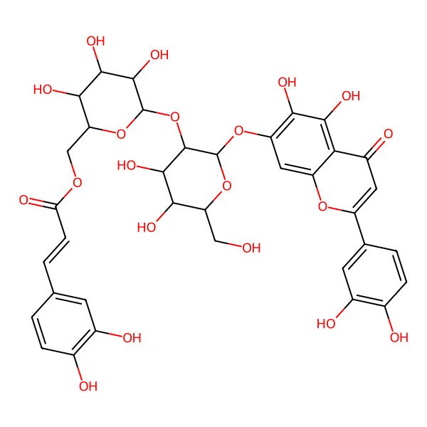 2D Structure of [6-[2-[2-(3,4-Dihydroxyphenyl)-5,6-dihydroxy-4-oxochromen-7-yl]oxy-4,5-dihydroxy-6-(hydroxymethyl)oxan-3-yl]oxy-3,4,5-trihydroxyoxan-2-yl]methyl 3-(3,4-dihydroxyphenyl)prop-2-enoate