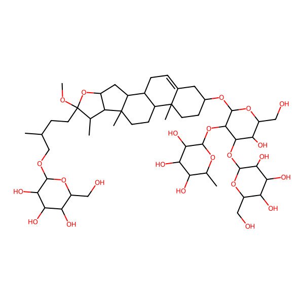 2D Structure of 3-((2-O-(6-Deoxyhexopyranosyl)-3-O-hexopyranosylhexopyranosyl)oxy)-22-methoxyfurost-5-en-26-yl hexopyranoside