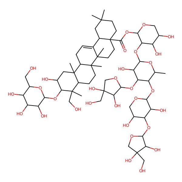 2D Structure of [3-[4-[3,4-Dihydroxy-4-(hydroxymethyl)oxolan-2-yl]oxy-5-[4-[3,4-dihydroxy-4-(hydroxymethyl)oxolan-2-yl]oxy-3,5-dihydroxyoxan-2-yl]oxy-3-hydroxy-6-methyloxan-2-yl]oxy-4,5-dihydroxyoxan-2-yl] 11-hydroxy-9-(hydroxymethyl)-2,2,6a,6b,9,12a-hexamethyl-10-[3,4,5-trihydroxy-6-(hydroxymethyl)oxan-2-yl]oxy-1,3,4,5,6,6a,7,8,8a,10,11,12,13,14b-tetradecahydropicene-4a-carboxylate