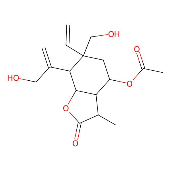 2D Structure of [6-Ethenyl-6-(hydroxymethyl)-7-(3-hydroxyprop-1-en-2-yl)-3-methyl-2-oxo-3,3a,4,5,7,7a-hexahydro-1-benzofuran-4-yl] acetate