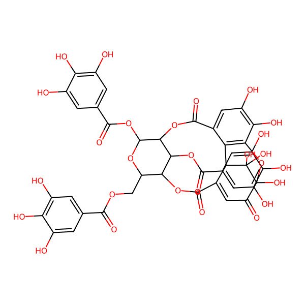 2D Structure of [7,8,8,12,13-Pentahydroxy-3,6,16-trioxo-19,22-bis[(3,4,5-trihydroxybenzoyl)oxy]-2,17,20,23-tetraoxapentacyclo[16.3.1.17,11.04,9.010,15]tricosa-4,10,12,14-tetraen-21-yl]methyl 3,4,5-trihydroxybenzoate
