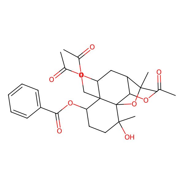 2D Structure of [(1S,2S,5S,6S,7S,9R,12R)-7,12-diacetyloxy-6-(acetyloxymethyl)-2-hydroxy-2,10,10-trimethyl-11-oxatricyclo[7.2.1.01,6]dodecan-5-yl] benzoate