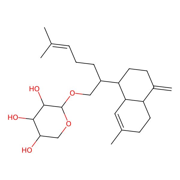 2D Structure of 2-[6-methyl-2-(7-methyl-4-methylidene-2,3,4a,5,6,8a-hexahydro-1H-naphthalen-1-yl)hept-5-enoxy]oxane-3,4,5-triol