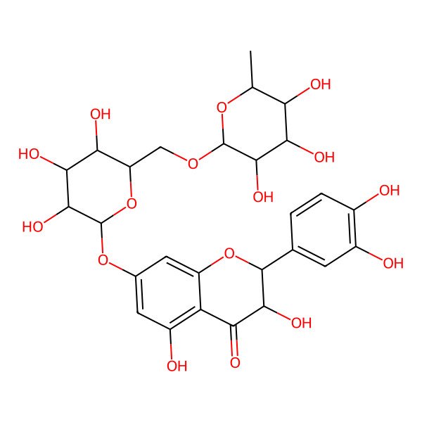 2D Structure of 2-(3,4-Dihydroxyphenyl)-3,5-dihydroxy-7-[3,4,5-trihydroxy-6-[(3,4,5-trihydroxy-6-methyloxan-2-yl)oxymethyl]oxan-2-yl]oxy-2,3-dihydrochromen-4-one