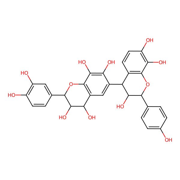 2D Structure of 2-(3,4-dihydroxyphenyl)-6-[3,7,8-trihydroxy-2-(4-hydroxyphenyl)-3,4-dihydro-2H-chromen-4-yl]-3,4-dihydro-2H-chromene-3,4,7,8-tetrol
