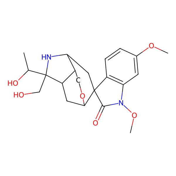 2D Structure of 6-(1-Hydroxyethyl)-6-(hydroxymethyl)-1',6'-dimethoxyspiro[10-oxa-5-azatricyclo[5.3.1.04,8]undecane-2,3'-indole]-2'-one
