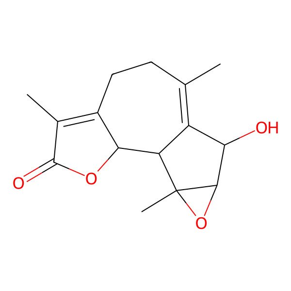 2D Structure of (1S,2R,11R,12S,14R)-11-hydroxy-5,9,14-trimethyl-3,13-dioxatetracyclo[8.4.0.02,6.012,14]tetradeca-5,9-dien-4-one