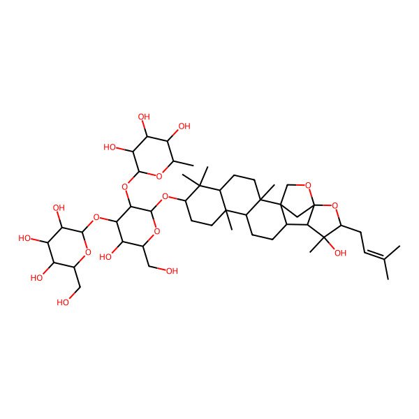 2D Structure of (2S,3R,4R,5R,6S)-2-[(2R,3R,4S,5R,6R)-5-hydroxy-6-(hydroxymethyl)-2-[[16-hydroxy-2,6,6,10,16-pentamethyl-17-(3-methylbut-2-enyl)-18,20-dioxahexacyclo[17.2.1.01,14.02,11.05,10.015,19]docosan-7-yl]oxy]-4-[(2S,3R,4S,5S,6R)-3,4,5-trihydroxy-6-(hydroxymethyl)oxan-2-yl]oxyoxan-3-yl]oxy-6-methyloxane-3,4,5-triol