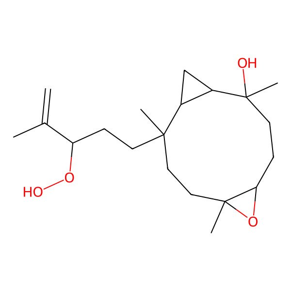 2D Structure of (1S,2S,5S,7S,10S,11S)-10-[(3R)-3-hydroperoxy-4-methylpent-4-enyl]-2,7,10-trimethyl-6-oxatricyclo[9.1.0.05,7]dodecan-2-ol