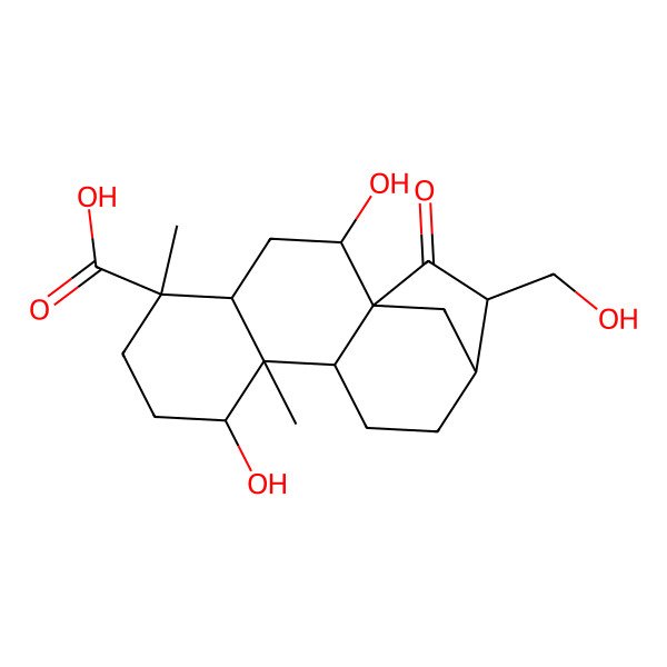 2D Structure of 2,8-Dihydroxy-14-(hydroxymethyl)-5,9-dimethyl-15-oxotetracyclo[11.2.1.01,10.04,9]hexadecane-5-carboxylic acid