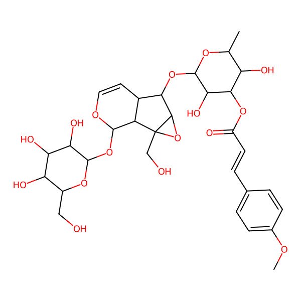 2D Structure of [3,5-Dihydroxy-2-[[2-(hydroxymethyl)-10-[3,4,5-trihydroxy-6-(hydroxymethyl)oxan-2-yl]oxy-3,9-dioxatricyclo[4.4.0.02,4]dec-7-en-5-yl]oxy]-6-methyloxan-4-yl] 3-(4-methoxyphenyl)prop-2-enoate