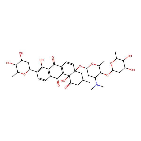 2D Structure of 9-(4,5-dihydroxy-6-methyloxan-2-yl)-4a-[5-(4,5-dihydroxy-6-methyloxan-2-yl)oxy-4-(dimethylamino)-6-methyloxan-2-yl]oxy-8,12b-dihydroxy-3-methyl-3,4-dihydro-2H-benzo[a]anthracene-1,7,12-trione