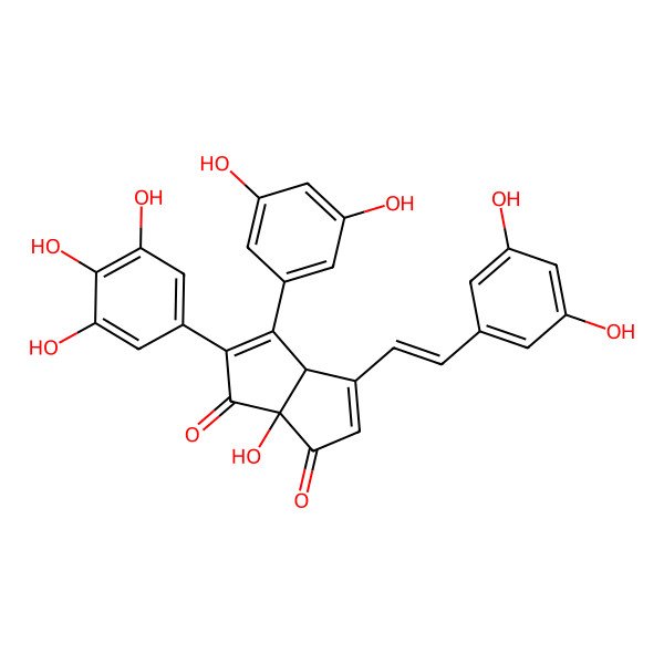 2D Structure of (3aS,6aS)-3-(3,5-dihydroxyphenyl)-4-[(E)-2-(3,5-dihydroxyphenyl)ethenyl]-6a-hydroxy-2-(3,4,5-trihydroxyphenyl)-3aH-pentalene-1,6-dione