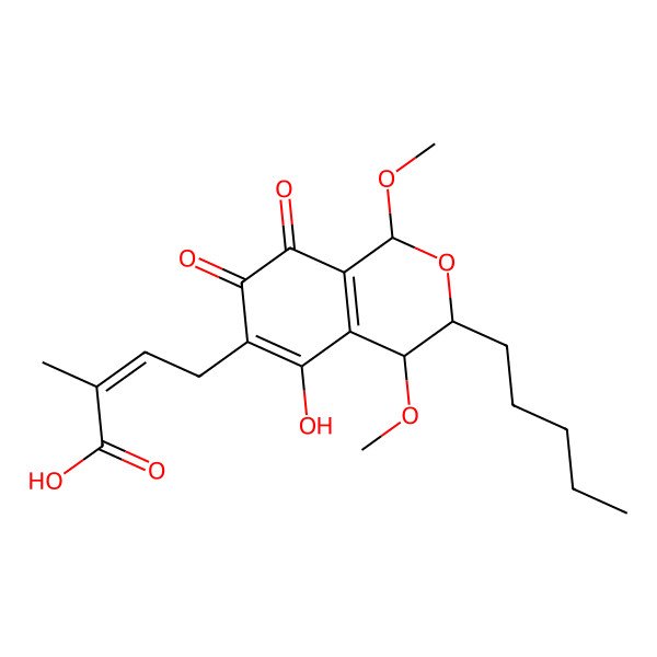 2D Structure of 4-(5-hydroxy-1,4-dimethoxy-7,8-dioxo-3-pentyl-3,4-dihydro-1H-isochromen-6-yl)-2-methylbut-2-enoic acid