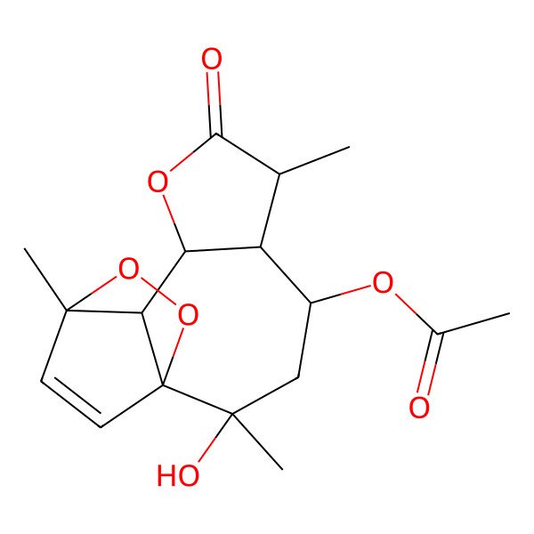 2D Structure of [(1R,2R,4R,5S,6R,9S,10S,11S)-2-hydroxy-2,6,11-trimethyl-7-oxo-8,12,13-trioxatetracyclo[9.2.2.01,10.05,9]pentadec-14-en-4-yl] acetate