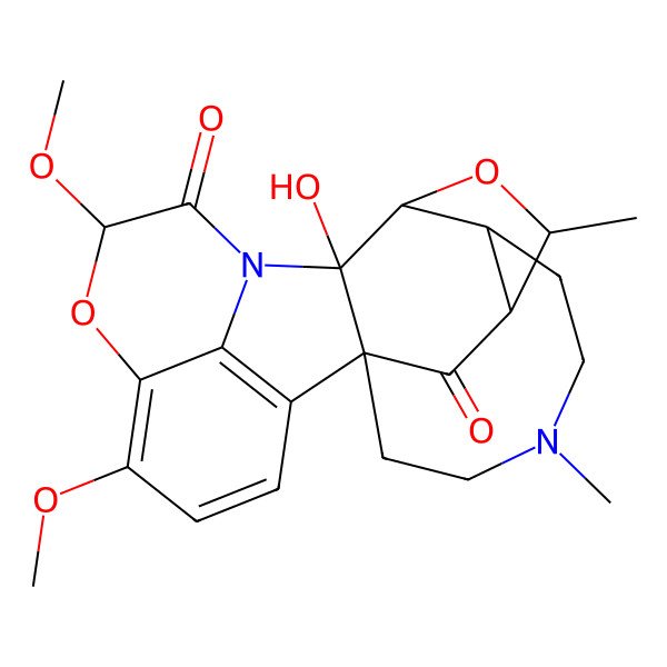 2D Structure of (2R,8S,9R,10S,12R,13R,16S)-13-hydroxy-16,19-dimethoxy-5,10-dimethyl-11,17-dioxa-5,14-diazahexacyclo[12.7.1.12,9.02,13.08,12.018,22]tricosa-1(22),18,20-triene-15,23-dione