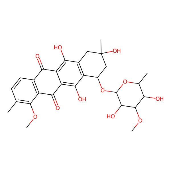 2D Structure of (7S,9R)-7-[(2R,3R,4R,5S,6S)-3,5-dihydroxy-4-methoxy-6-methyloxan-2-yl]oxy-6,9,11-trihydroxy-4-methoxy-3,9-dimethyl-8,10-dihydro-7H-tetracene-5,12-dione