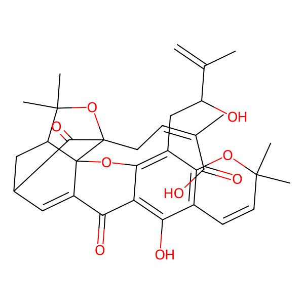 2D Structure of (E)-4-[(1S,2S,17S,19R)-12-hydroxy-5-[(2R)-2-hydroxy-3-methylbut-3-enyl]-8,8,21,21-tetramethyl-14,18-dioxo-3,7,20-trioxahexacyclo[15.4.1.02,15.02,19.04,13.06,11]docosa-4(13),5,9,11,15-pentaen-19-yl]-2-methylbut-2-enoic acid