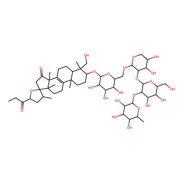 2D Structure of (3S,3'S,4S,5R,5'R,10S,13R,14R,17S)-3-[(2S,3S,4R,5S,6R)-6-[[(2S,3S,4R,5S)-3-[(2R,3R,4R,5S,6S)-4,5-dihydroxy-6-(hydroxymethyl)-3-[(2R,3R,4R,5S,6S)-3,4,5-trihydroxy-6-methyloxan-2-yl]oxyoxan-2-yl]oxy-4,5-dihydroxyoxan-2-yl]oxymethyl]-3,4,5-trihydroxyoxan-2-yl]oxy-4-(hydroxymethyl)-3',4,10,13,14-pentamethyl-5'-propanoylspiro[2,3,5,6,7,11,12,16-octahydro-1H-cyclopenta[a]phenanthrene-17,2'-oxolane]-15-one