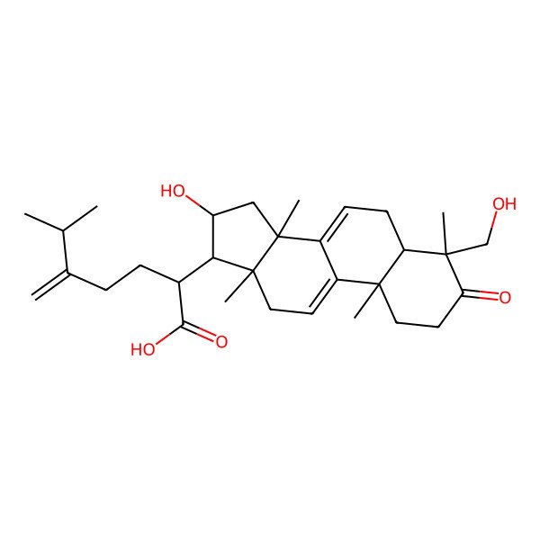 2D Structure of 2-[16-Hydroxy-4-(hydroxymethyl)-4,10,13,14-tetramethyl-3-oxo-1,2,5,6,12,15,16,17-octahydrocyclopenta[a]phenanthren-17-yl]-6-methyl-5-methylideneheptanoic acid
