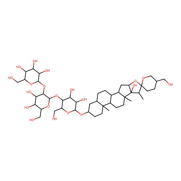 2D Structure of (2S,3R,4S,5S,6R)-2-[(2S,3R,4S,5S,6R)-2-[(2R,3S,4R,5R,6R)-4,5-dihydroxy-6-[(1R,2S,4S,5'S,6R,7S,8S,9S,12S,13S,16S,18S)-8-hydroxy-5'-(hydroxymethyl)-7,9,13-trimethylspiro[5-oxapentacyclo[10.8.0.02,9.04,8.013,18]icosane-6,2'-oxane]-16-yl]oxy-2-(hydroxymethyl)oxan-3-yl]oxy-4,5-dihydroxy-6-(hydroxymethyl)oxan-3-yl]oxy-6-(hydroxymethyl)oxane-3,4,5-triol