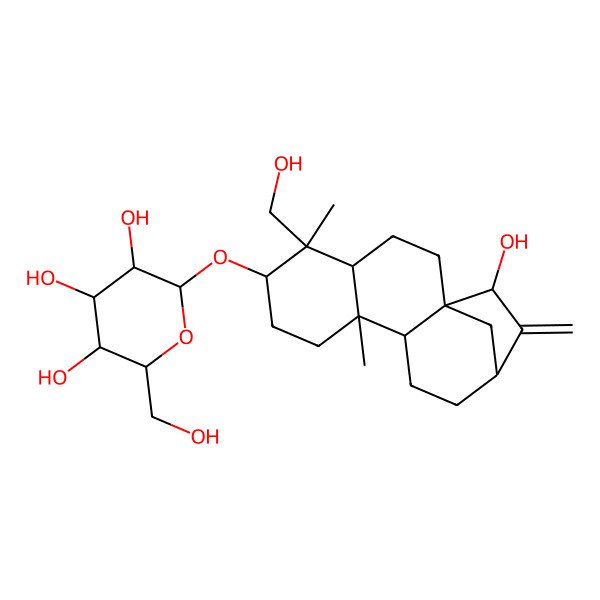 2D Structure of 2-[[15-Hydroxy-5-(hydroxymethyl)-5,9-dimethyl-14-methylidene-6-tetracyclo[11.2.1.01,10.04,9]hexadecanyl]oxy]-6-(hydroxymethyl)oxane-3,4,5-triol