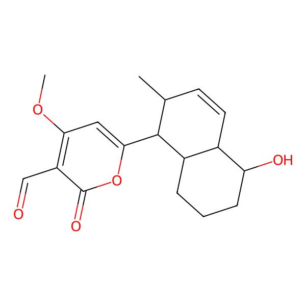 2D Structure of 6-(5-Hydroxy-2-methyl-1,2,4a,5,6,7,8,8a-octahydronaphthalen-1-yl)-4-methoxy-2-oxopyran-3-carbaldehyde