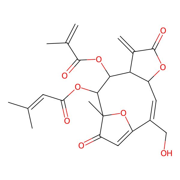 2D Structure of [(2E,4S,8S,9S,10S,11S)-2-(hydroxymethyl)-11-methyl-7-methylidene-9-(2-methylprop-2-enoyloxy)-6,12-dioxo-5,14-dioxatricyclo[9.2.1.04,8]tetradeca-1(13),2-dien-10-yl] 3-methylbut-2-enoate