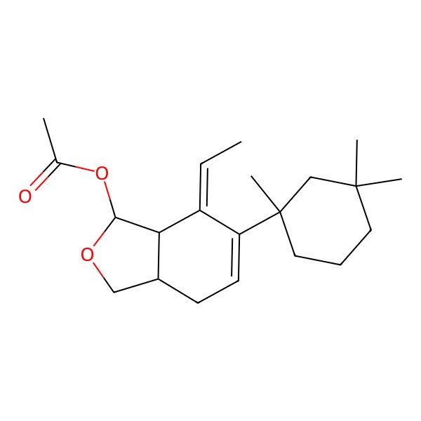 2D Structure of [(1R,3aR,7Z,7aR)-7-ethylidene-6-[(1S)-1,3,3-trimethylcyclohexyl]-3,3a,4,7a-tetrahydro-1H-2-benzofuran-1-yl] acetate